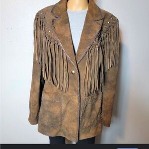 Brown leather jacket with fringe